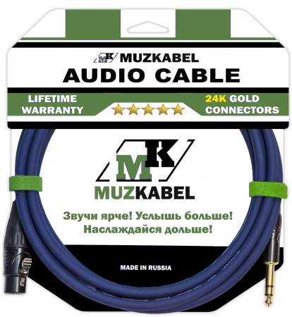 Аудио кабель MUZKABEL BFJMK1S - 1 метр, XLR (мама) - JACK (стерео)