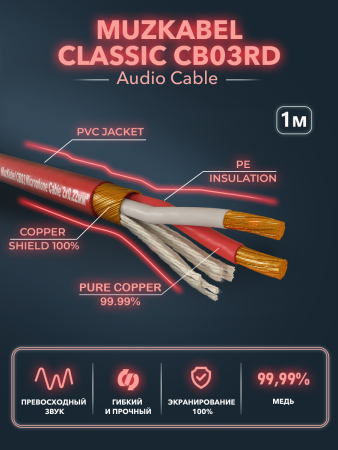 Микрофонный кабель - MUZKABEL CB03, 2 Х 0.22 мм², Красный